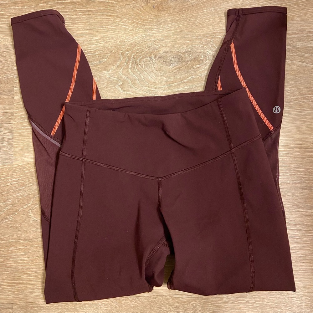 Lululemon Mesh leggings- maroon, size 4